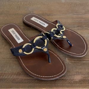 Steve Madden Thong Sandals Shoes Swindlee Navy Uppers Womens Size 6